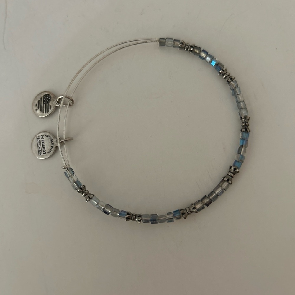 Alex & Ani Bead Expandable Bangle Bracelet Rafaelian Silver Blue Beads J15